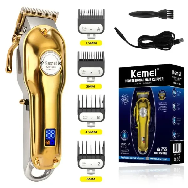 Kemei 1986 Metal Professional Cordless Clipper Hair Trimmer